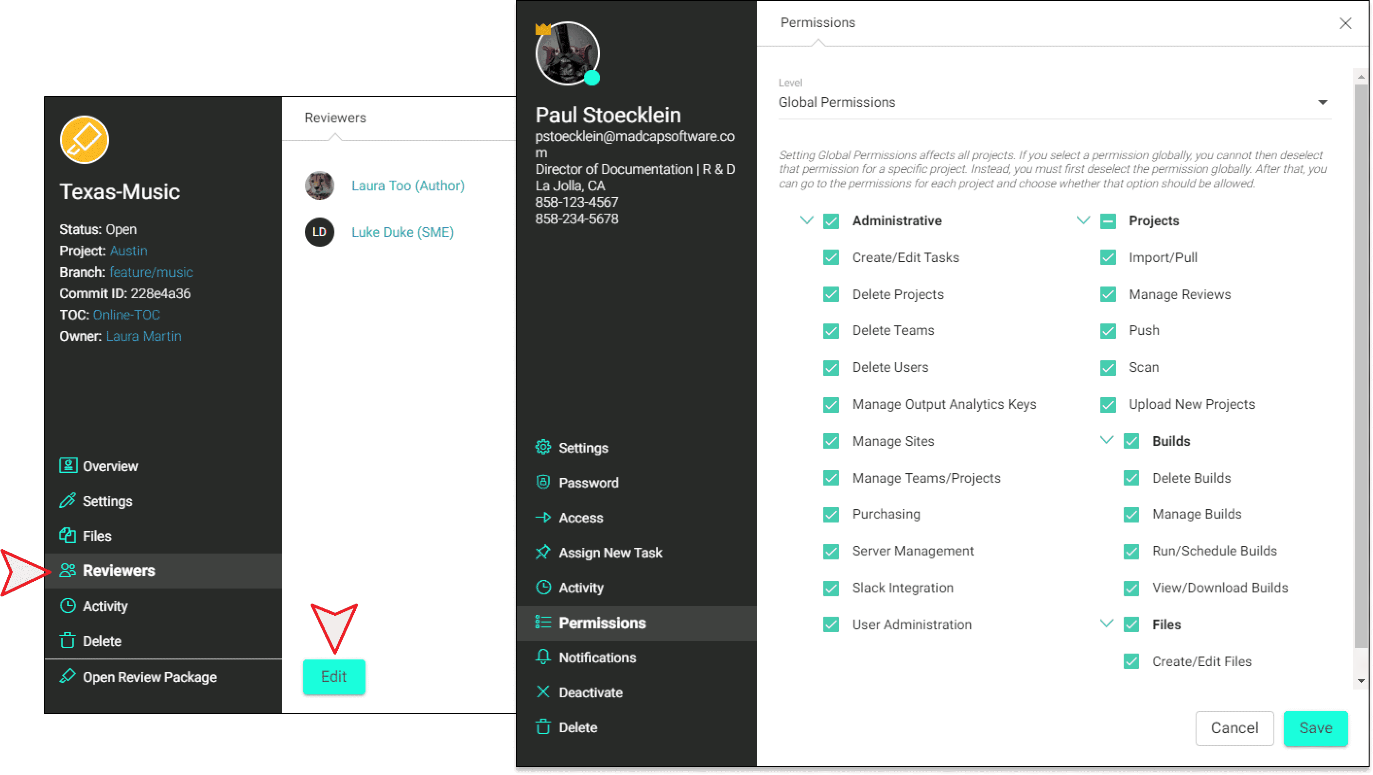 Managing Review Packages Screenshot
