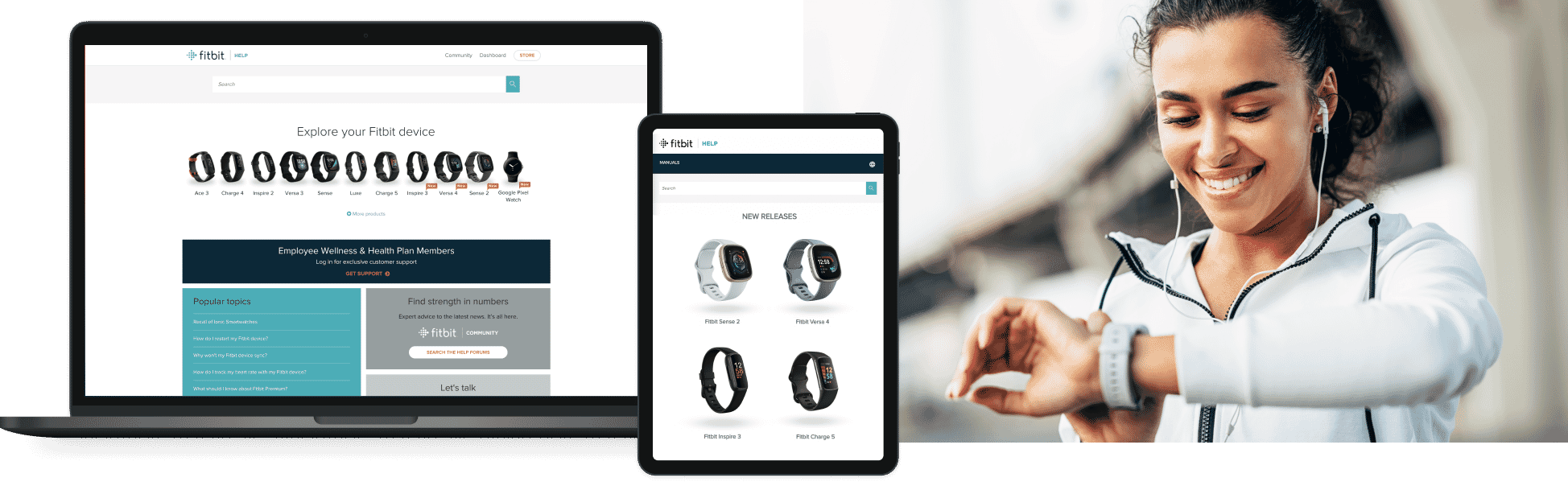 Fitbit documentation and woman checking watch