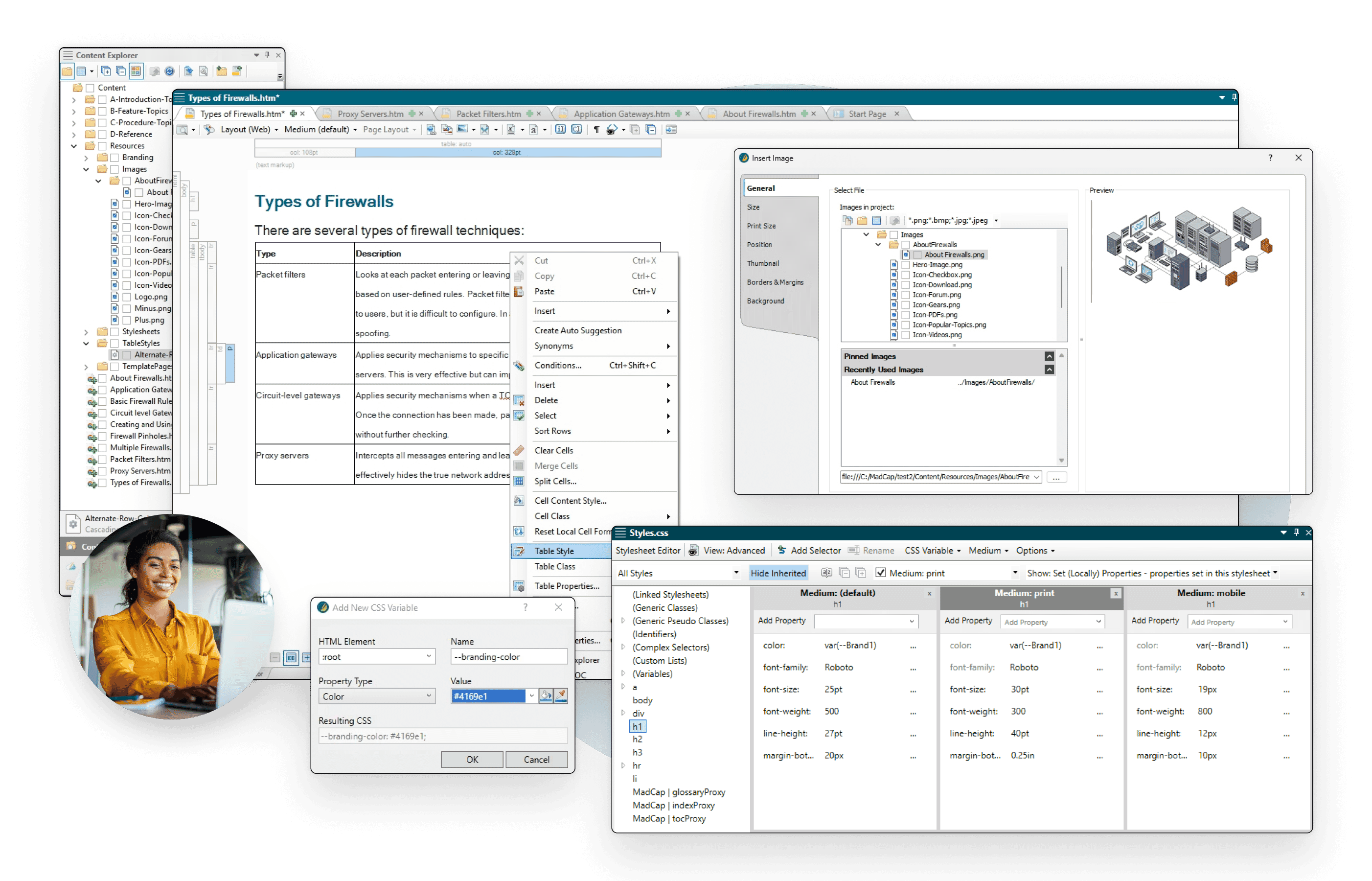 authoring related screens and windows
