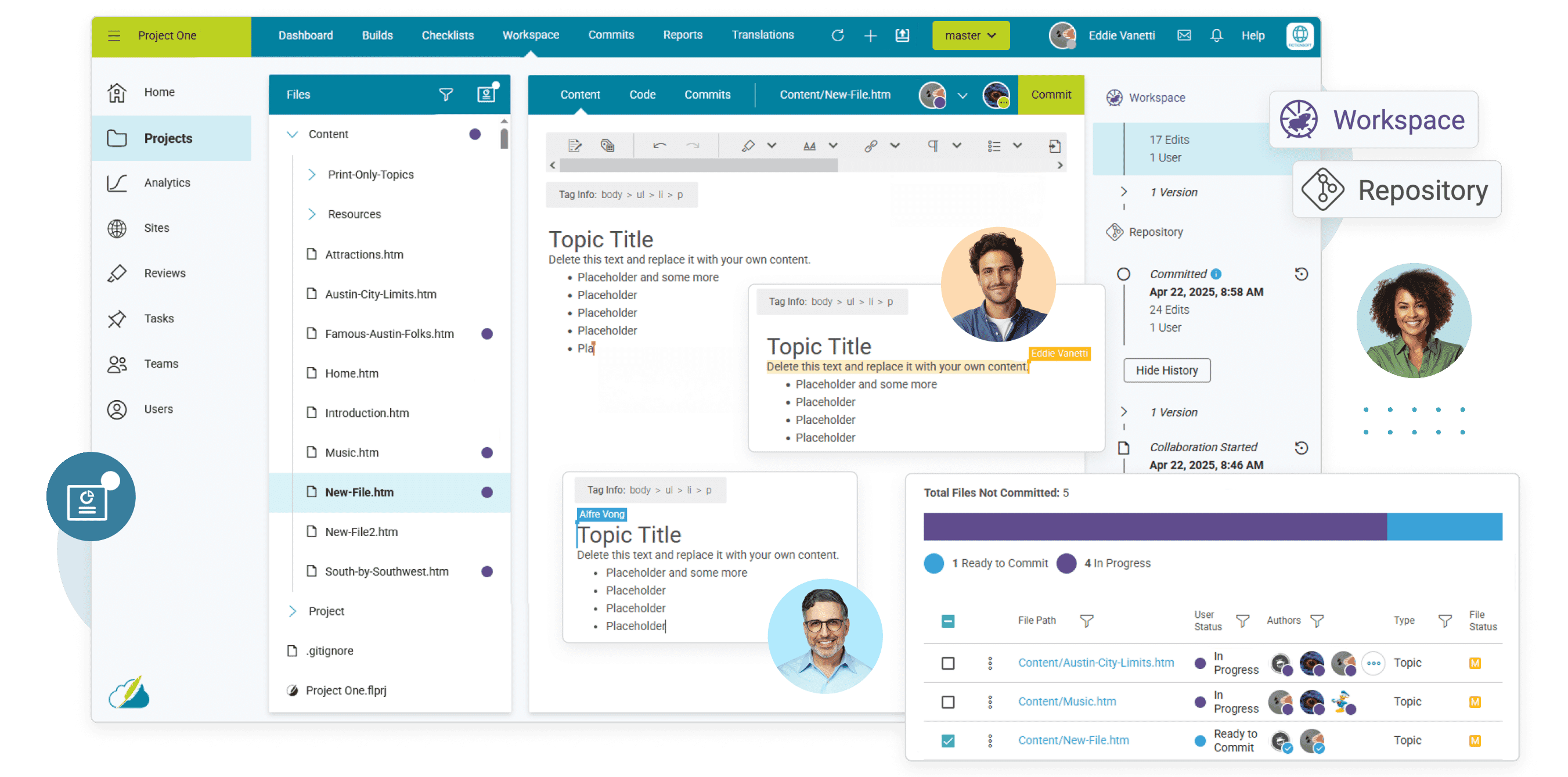 Real-time collaborative authoring workspace