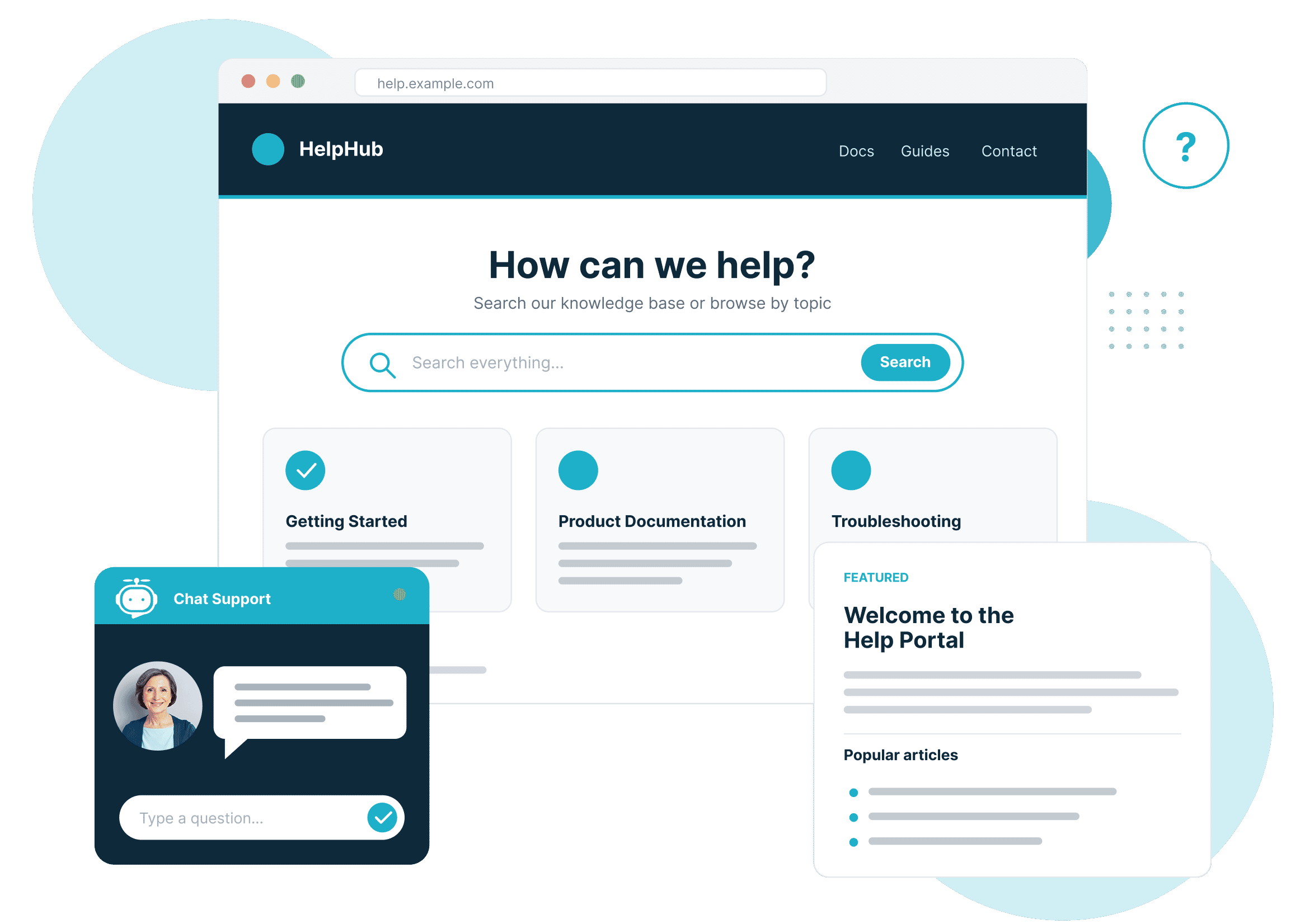 illustration of help portal knowledge base chat support