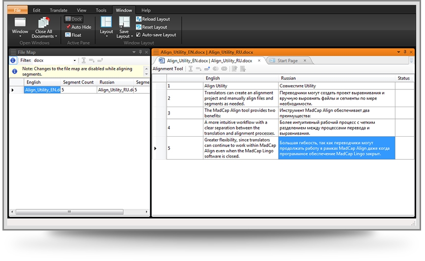 MadCap Lingo Translation Align Utility Screenshot