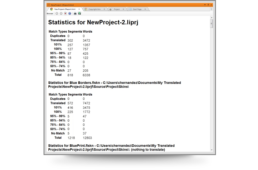 Translation Statistics Examples