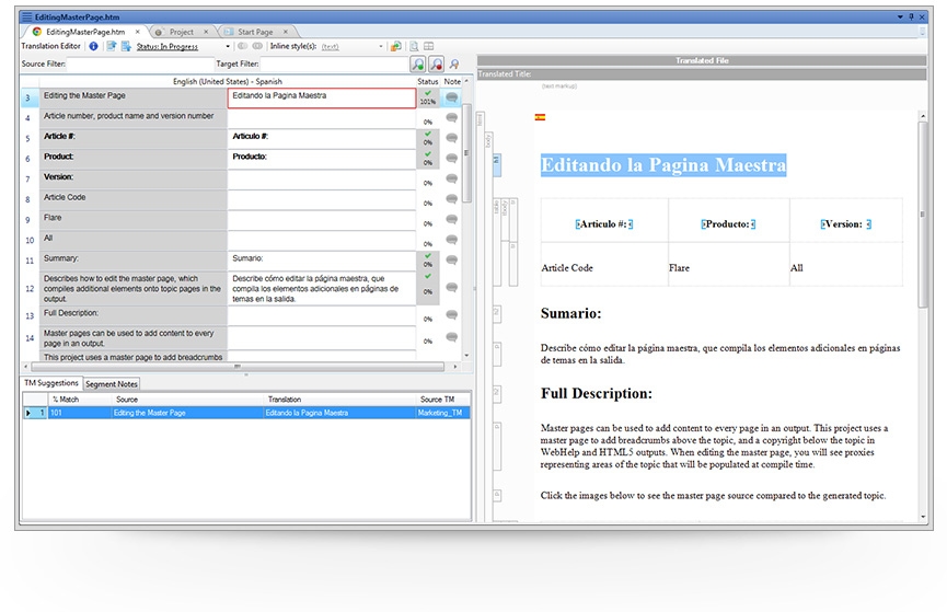 Screenshot of live translation editor