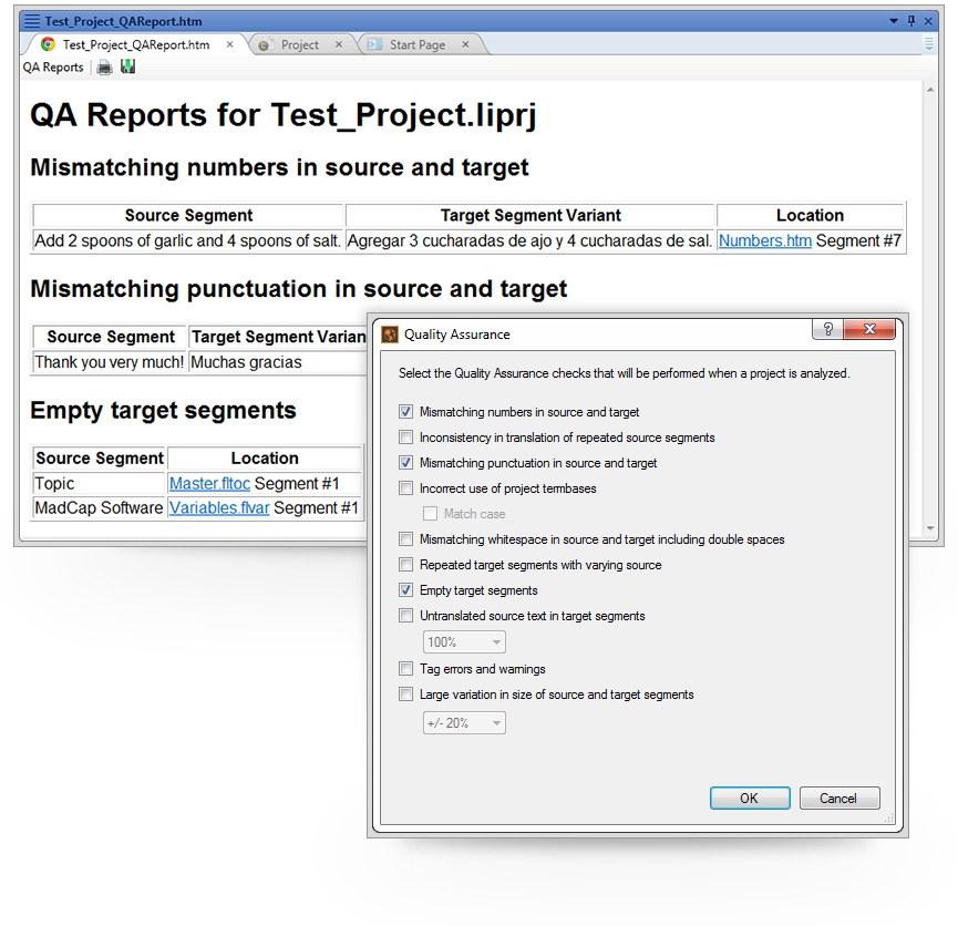 Screenshot of Quality Assurance Window