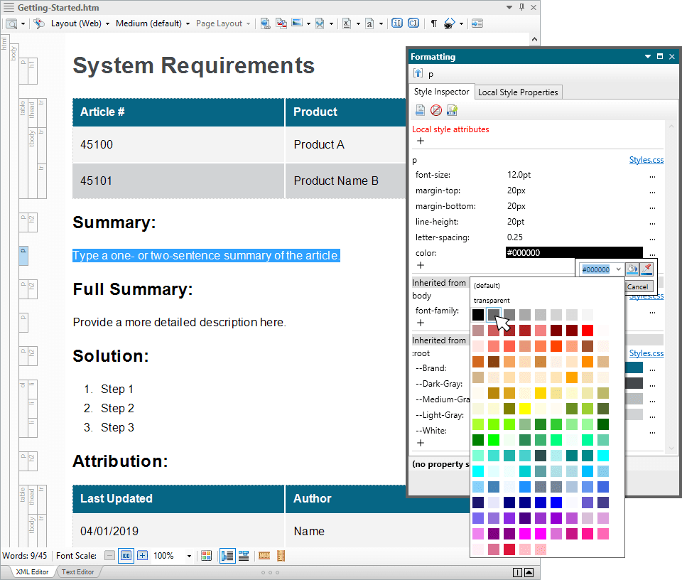 Style Inspector Screenshot