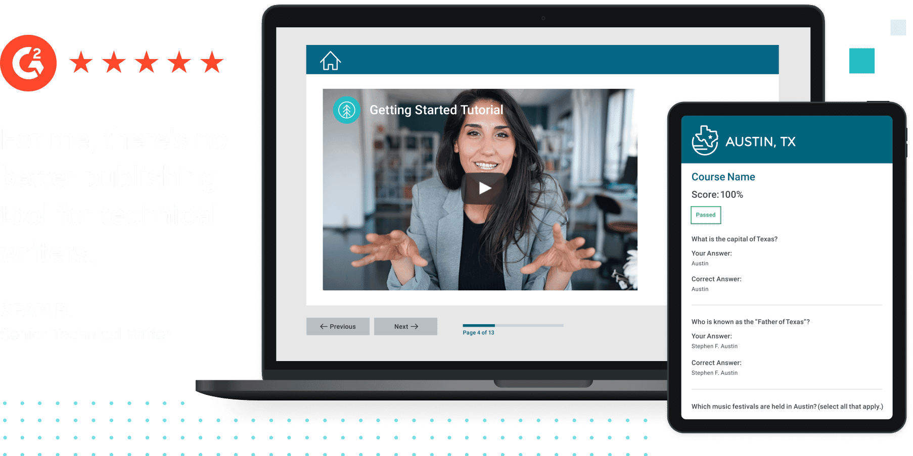 image of computer screen with Flare output example of help site and quote from customer