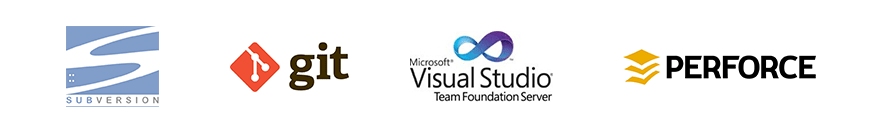 Subversion, git, TFS and Perforce logos