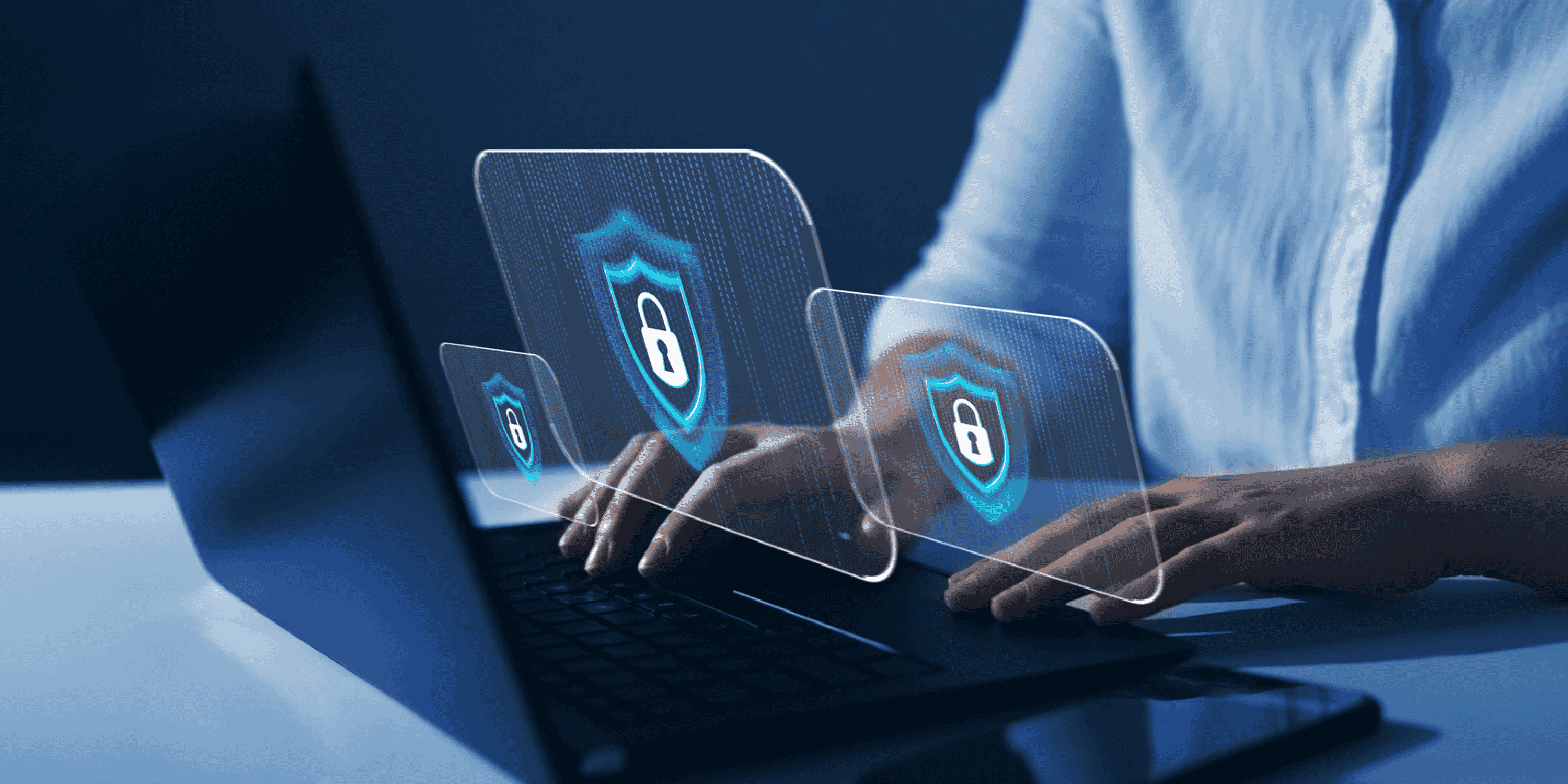 typing at keyboard with secure overlay graphic