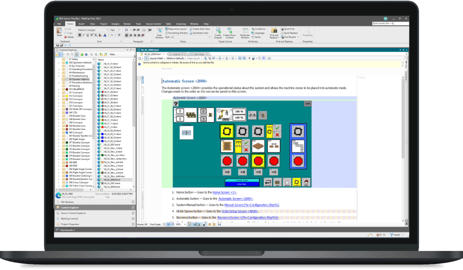 Screenshot of MadCap Flare’s functionality for managing parent and child projects and reusing content via snippets, conditions and variables