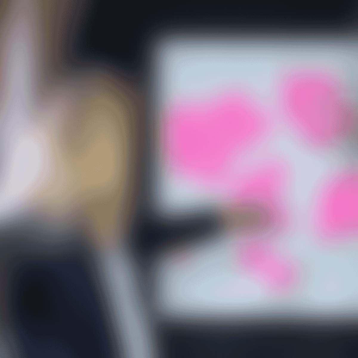 Business woman pointing to poster board covered in pink sticky notes with IXIA Talks logo and Episode 15 description
