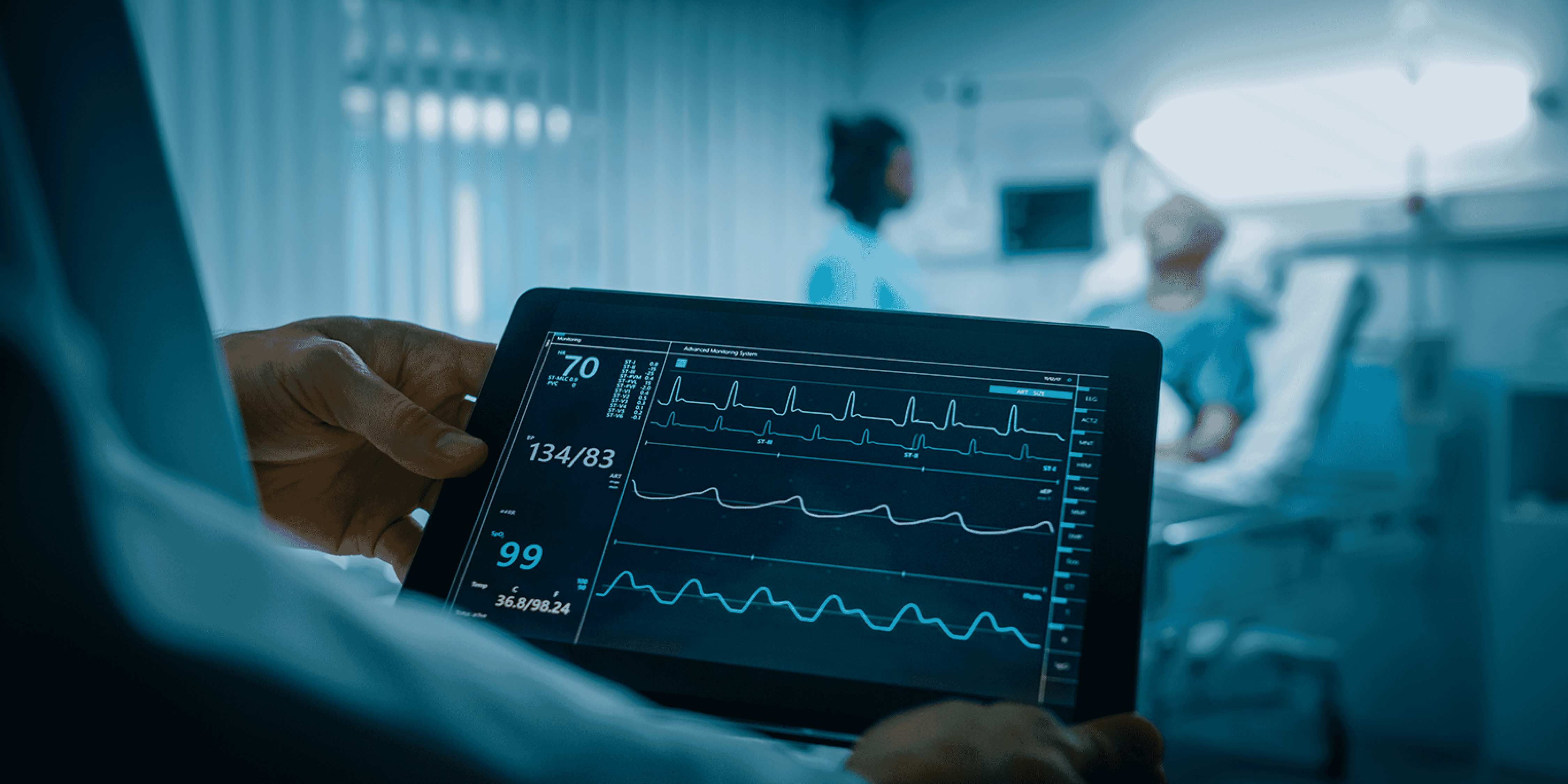 Image of a tablet with a heart rate displayed