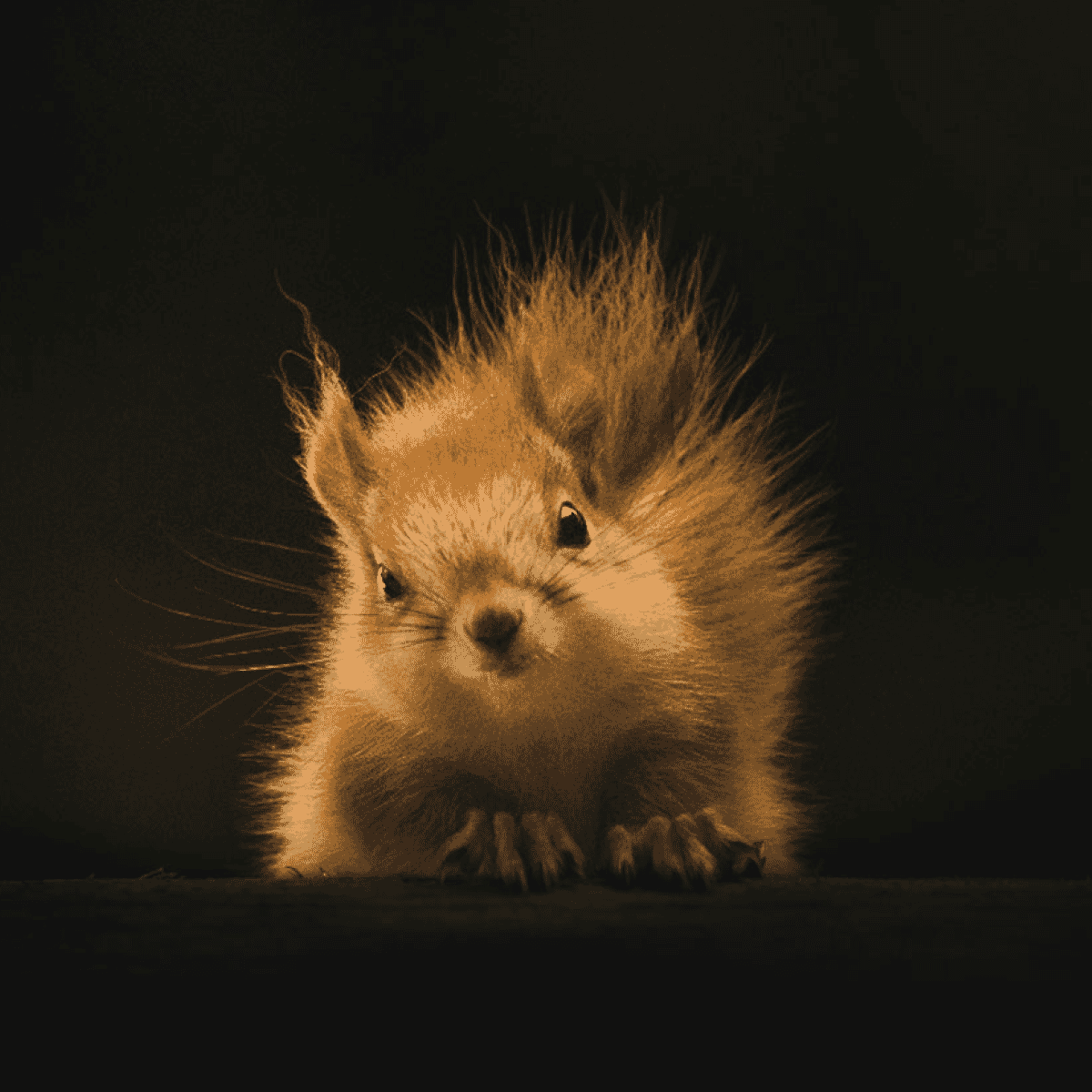 Chipmunk staring in front of a black background