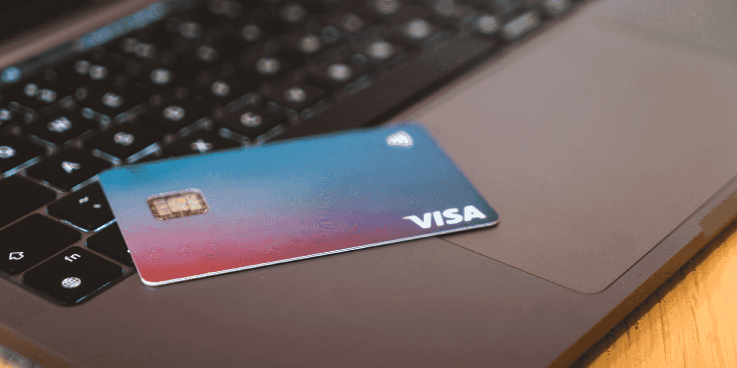 A credit card on a laptop keyboard