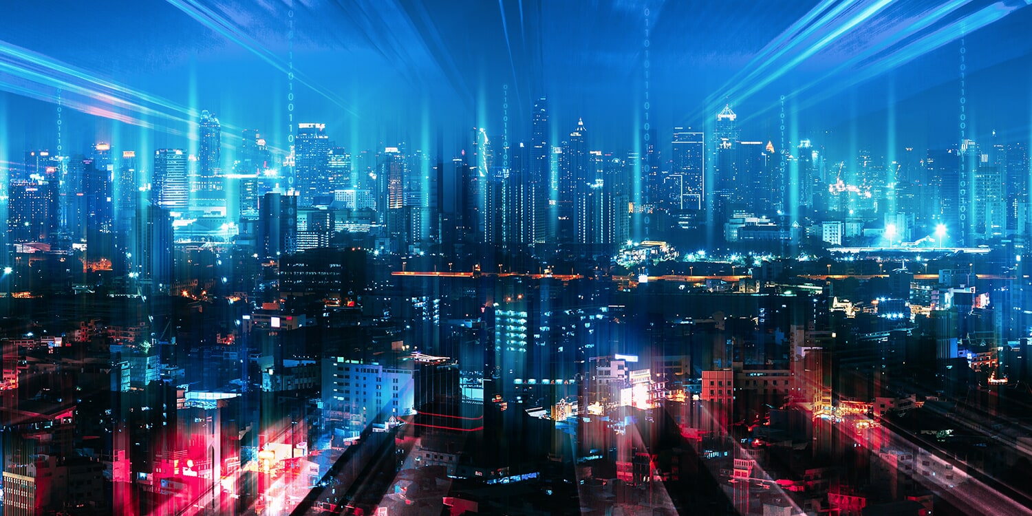 Photo of a city at night