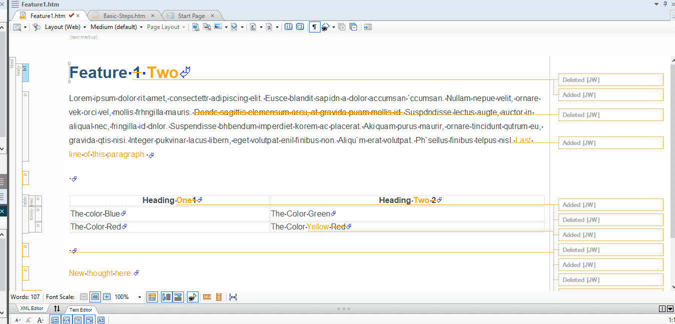 screenshot of tracked changes in topic reviews