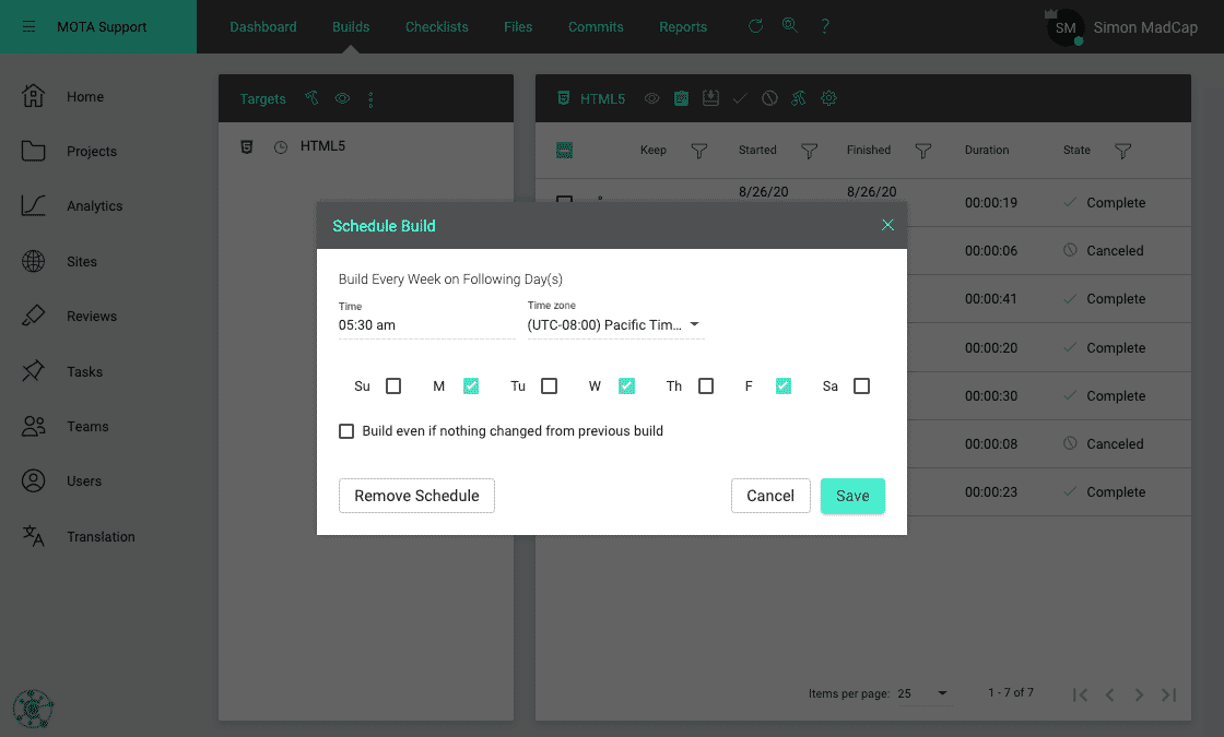 Screenshot of Managing Builds
