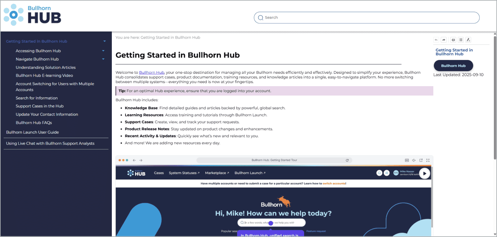Screenshot of the Bullhorn hub