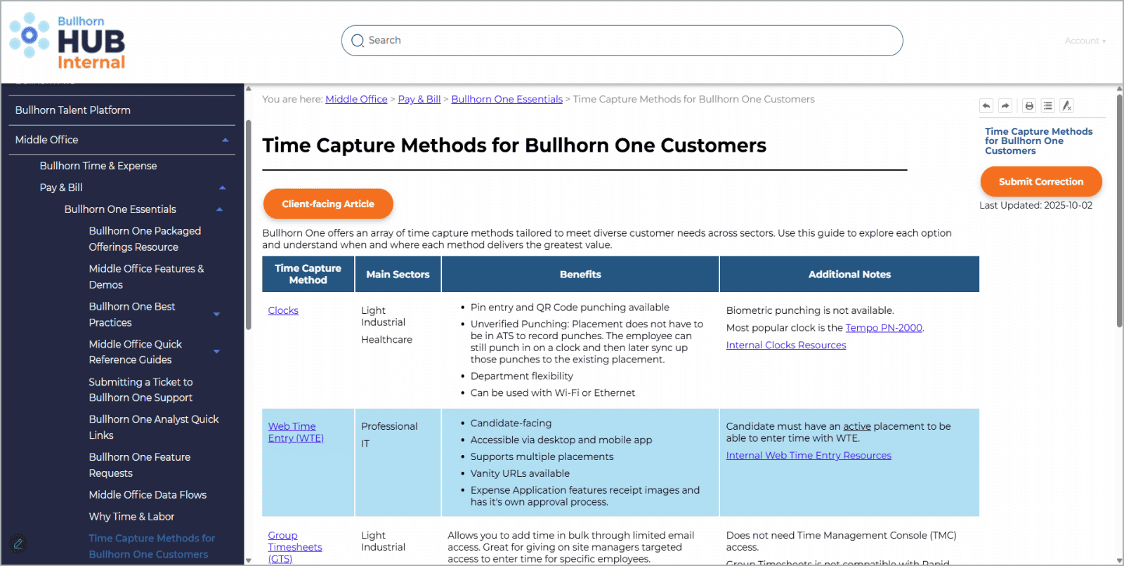 Screenshot of Bullhorn one page