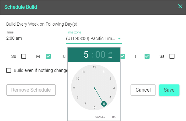 the schedule build panel