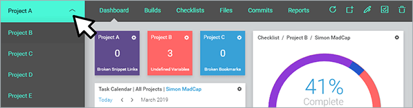 projects dropdown being expanded