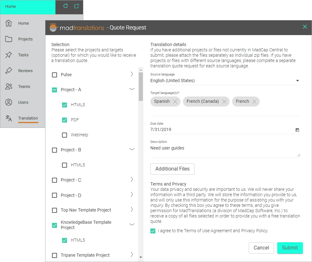 redesigned MadCap Central home screen