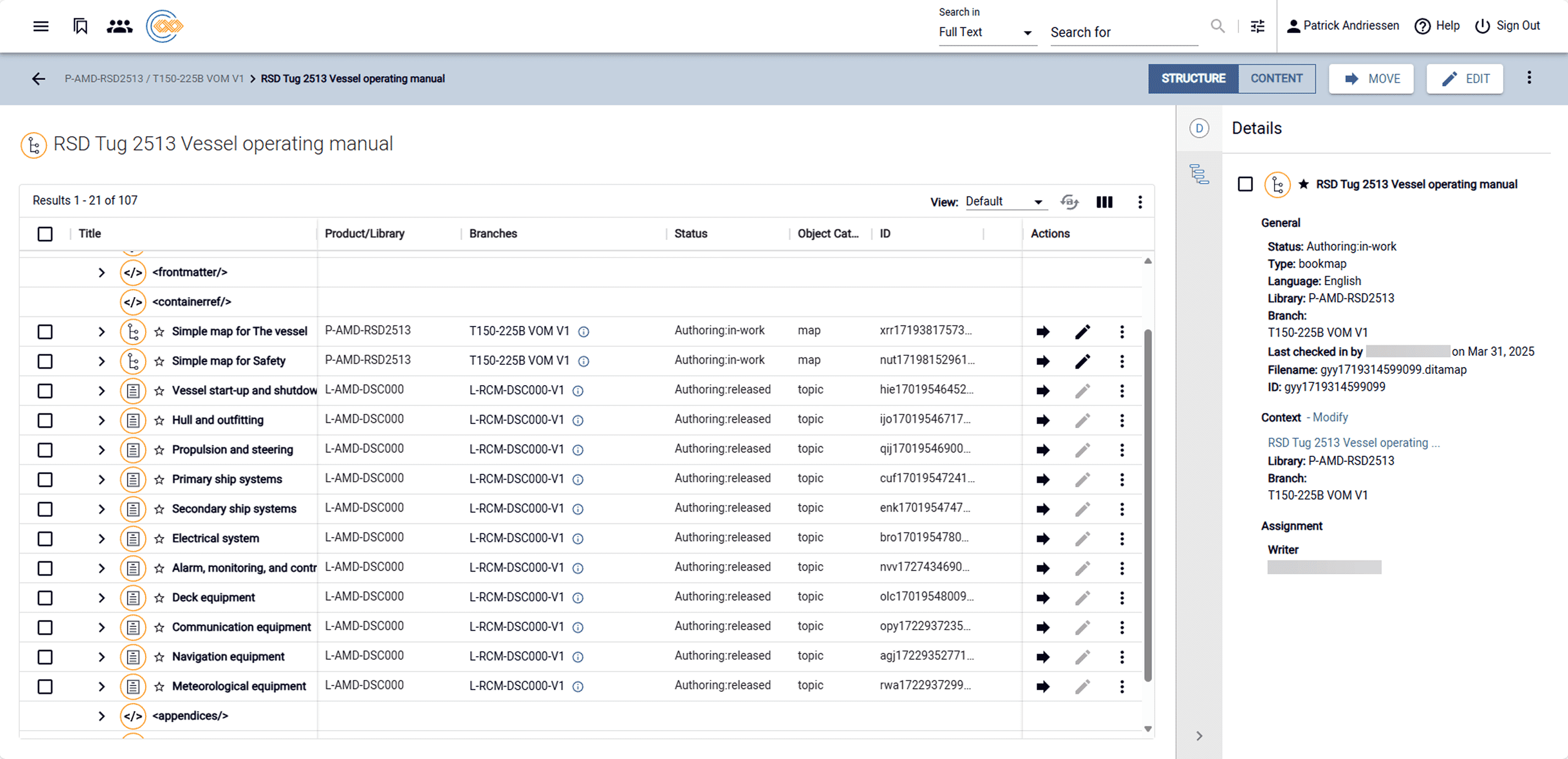 Screenshot of IXXIA CCMS implementation bookmap