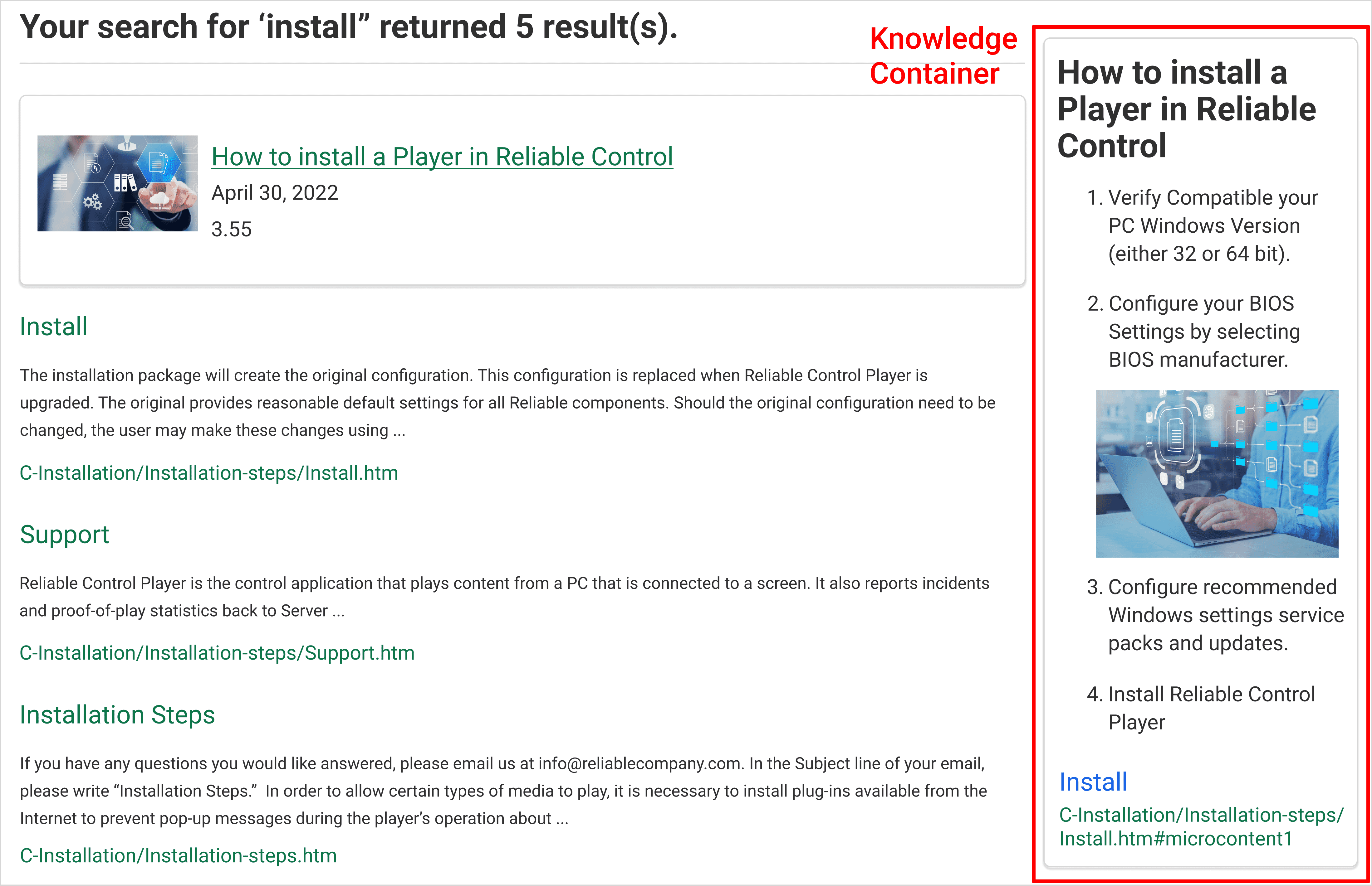 page with knowledge panel