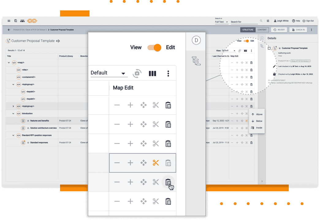 screenshot of cutting and pasting ditamaps