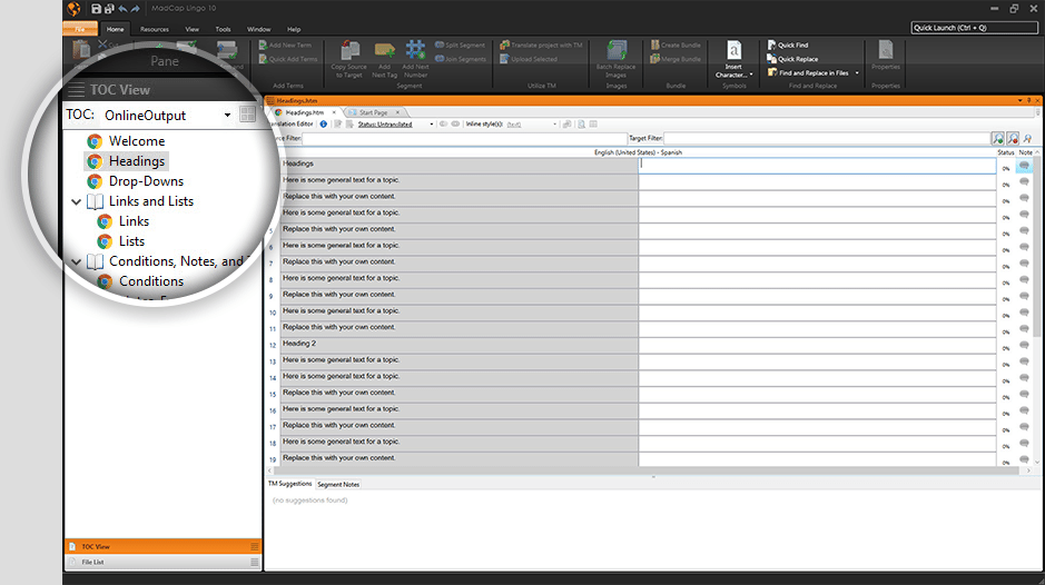 Screenshot of the new TOC View Pane
