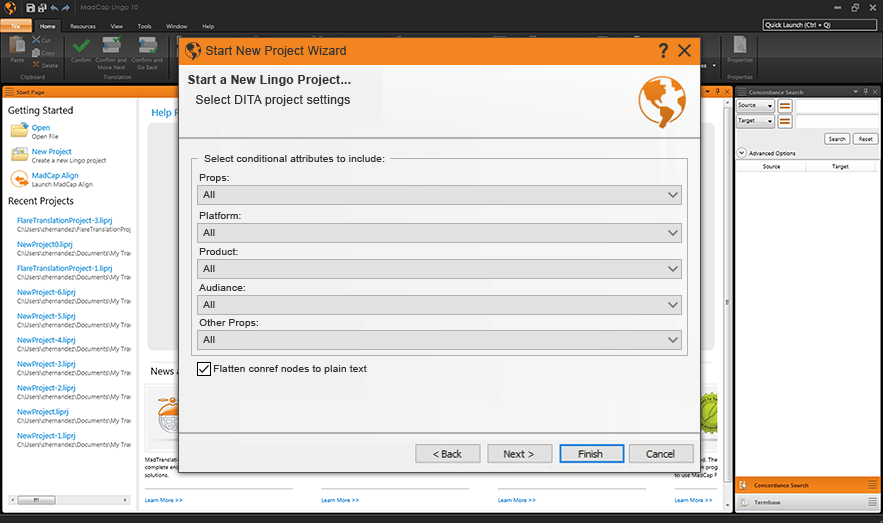 screenshot of MadCap Lingo 10 New Project wizard