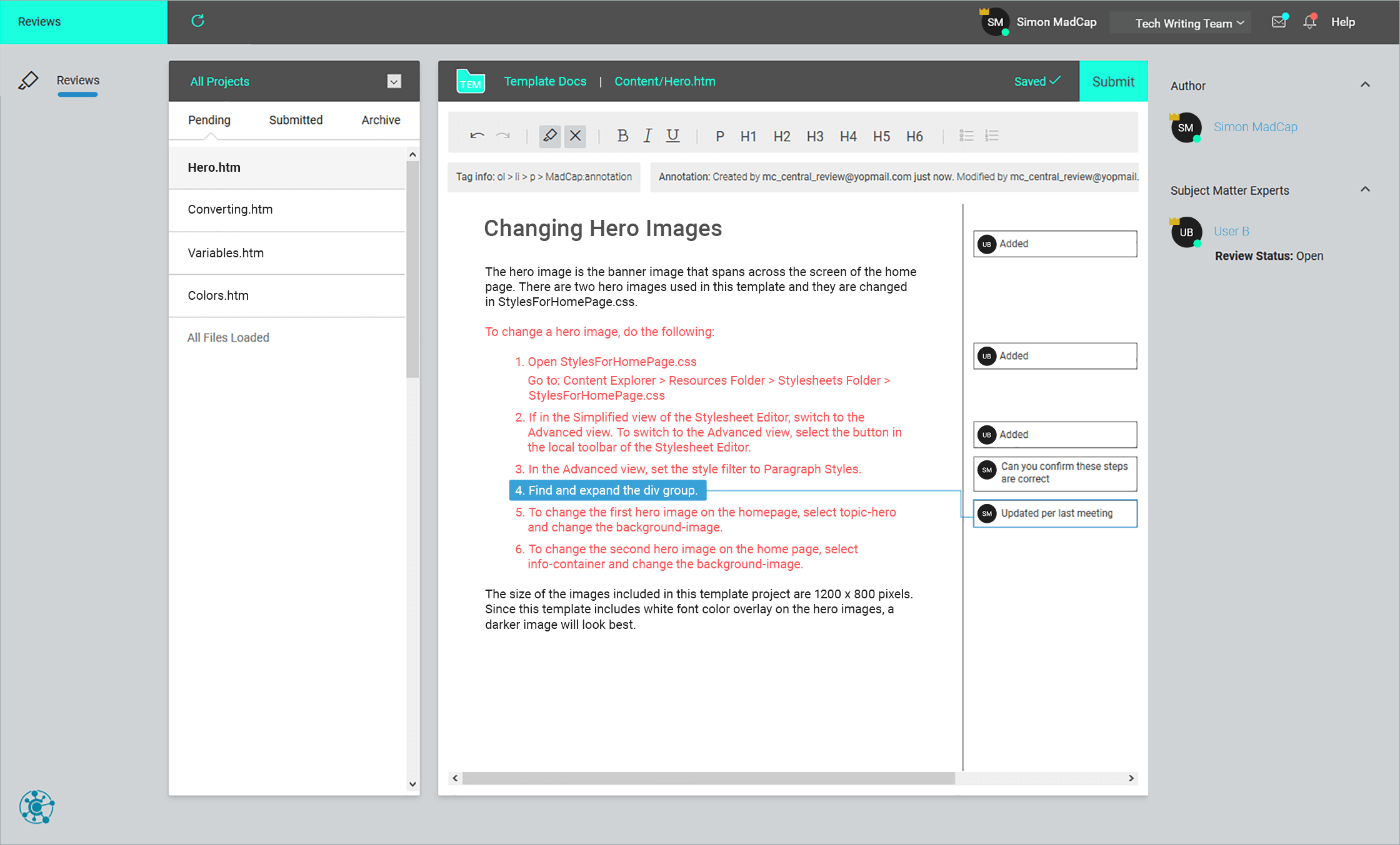 Screenshot of MadCap Flare's Stylesheet Inspector