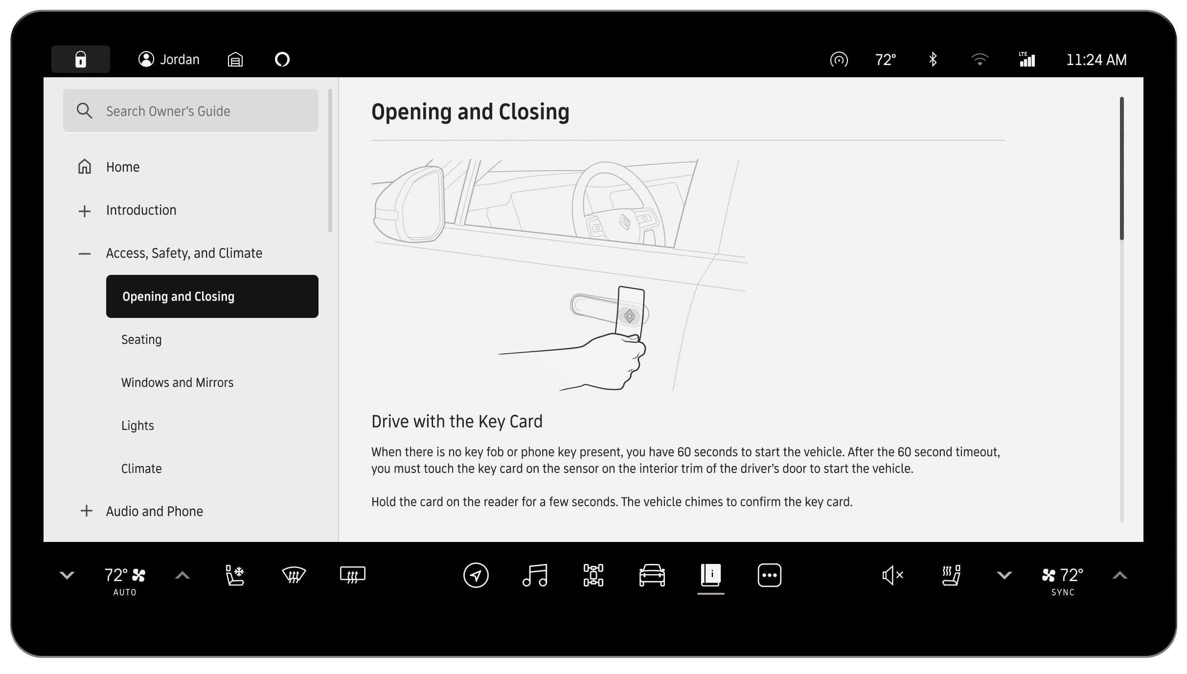 Opening and closing help topic shown on Rivian console