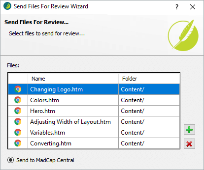 Send Files for Review Wizard