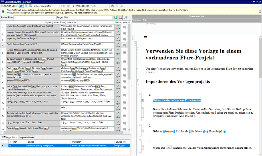 Screenshot of live translation editor