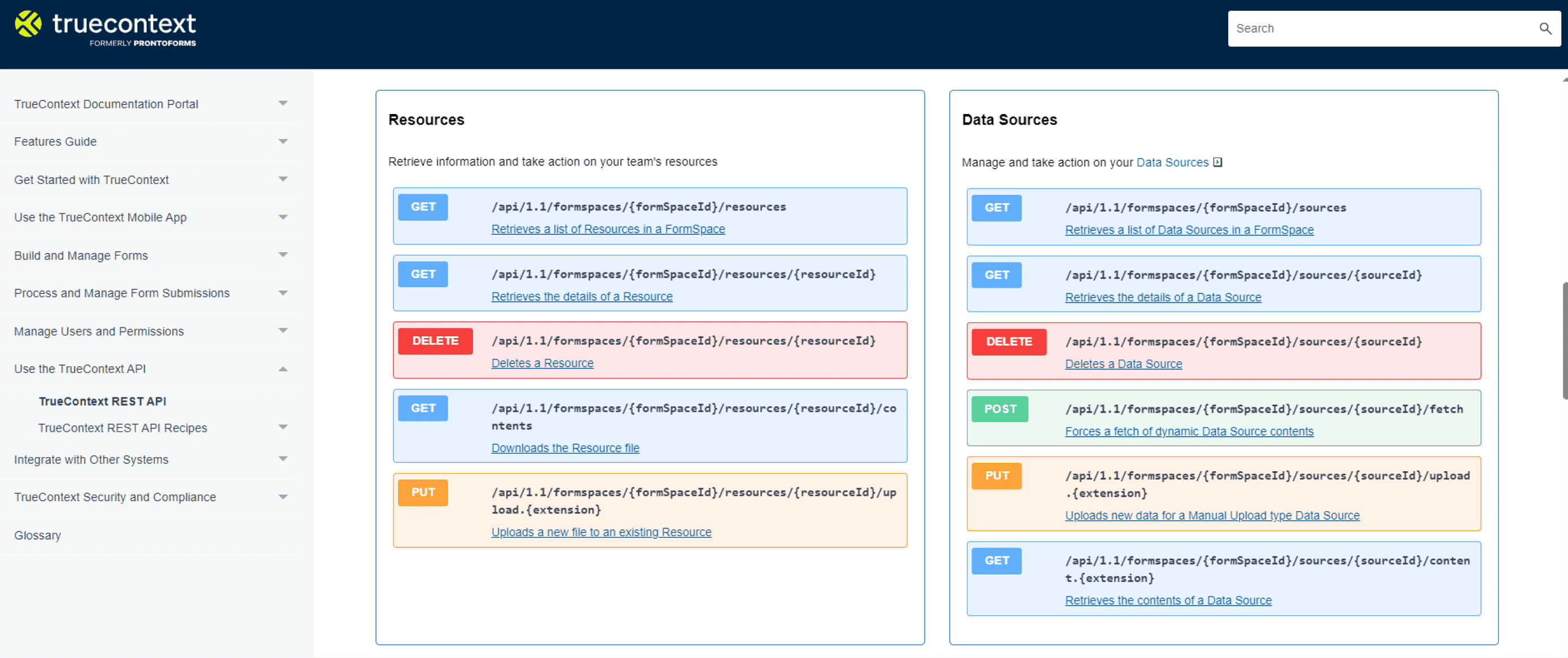 Screenshot of API endpoints