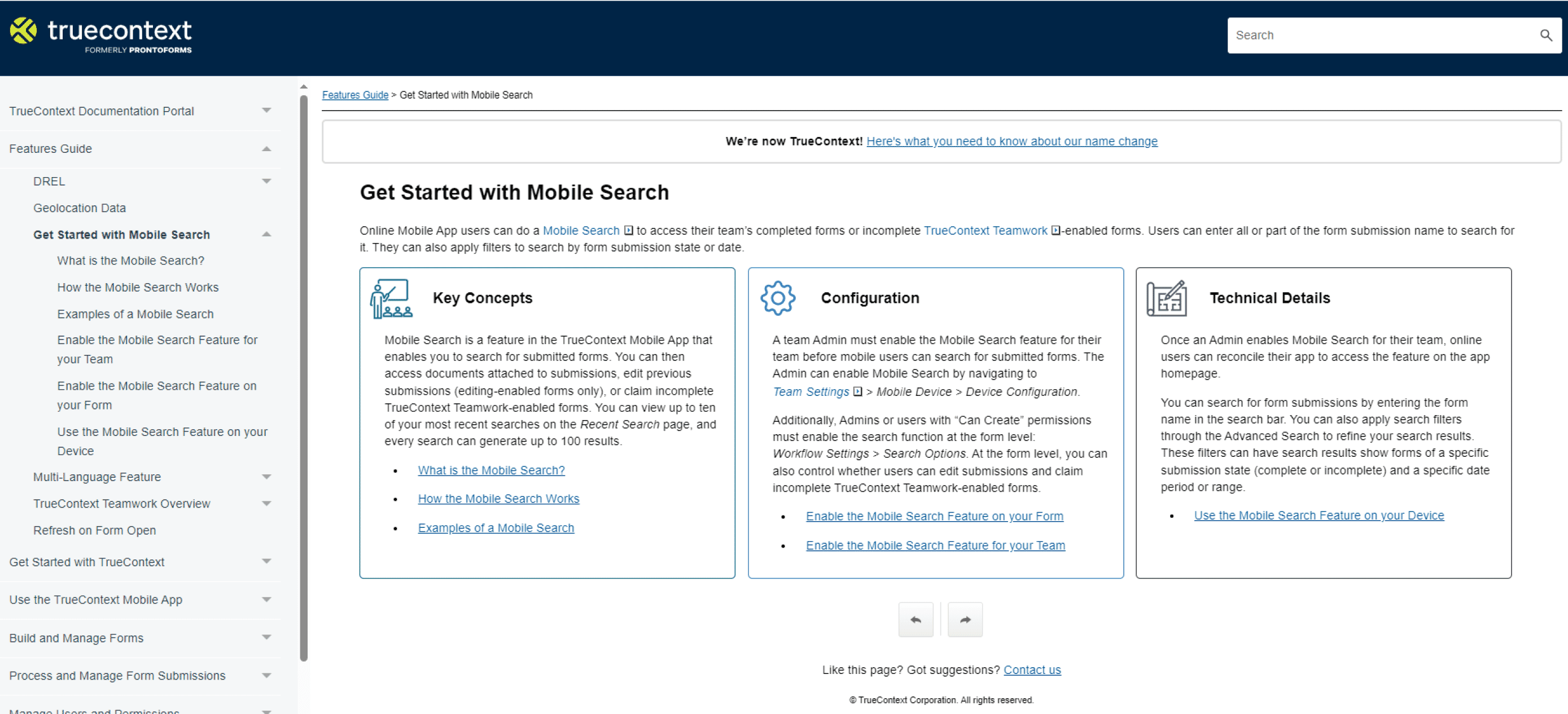 Screenshot of a TrueContext landing-page
