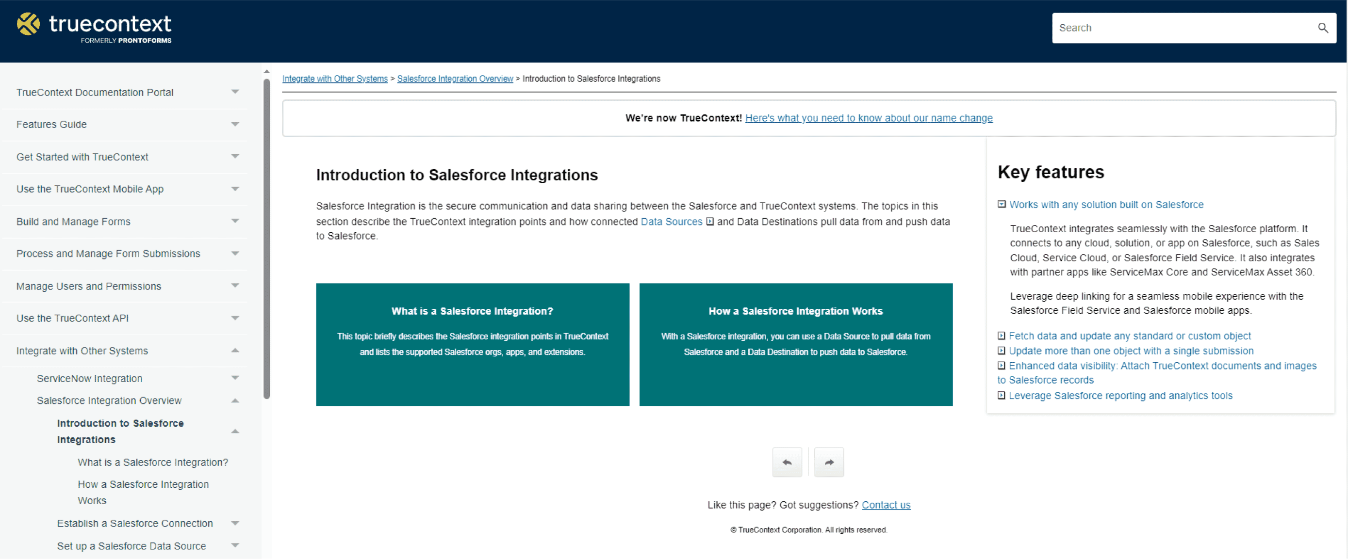 Screenshot of a TrueContext landing-page