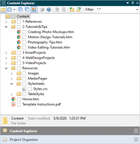MadCap Flare Content Explorer window