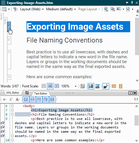 MadCap Flare split view editor