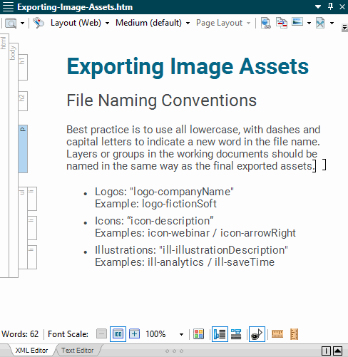 MadCap Flare visual editor with structure bars